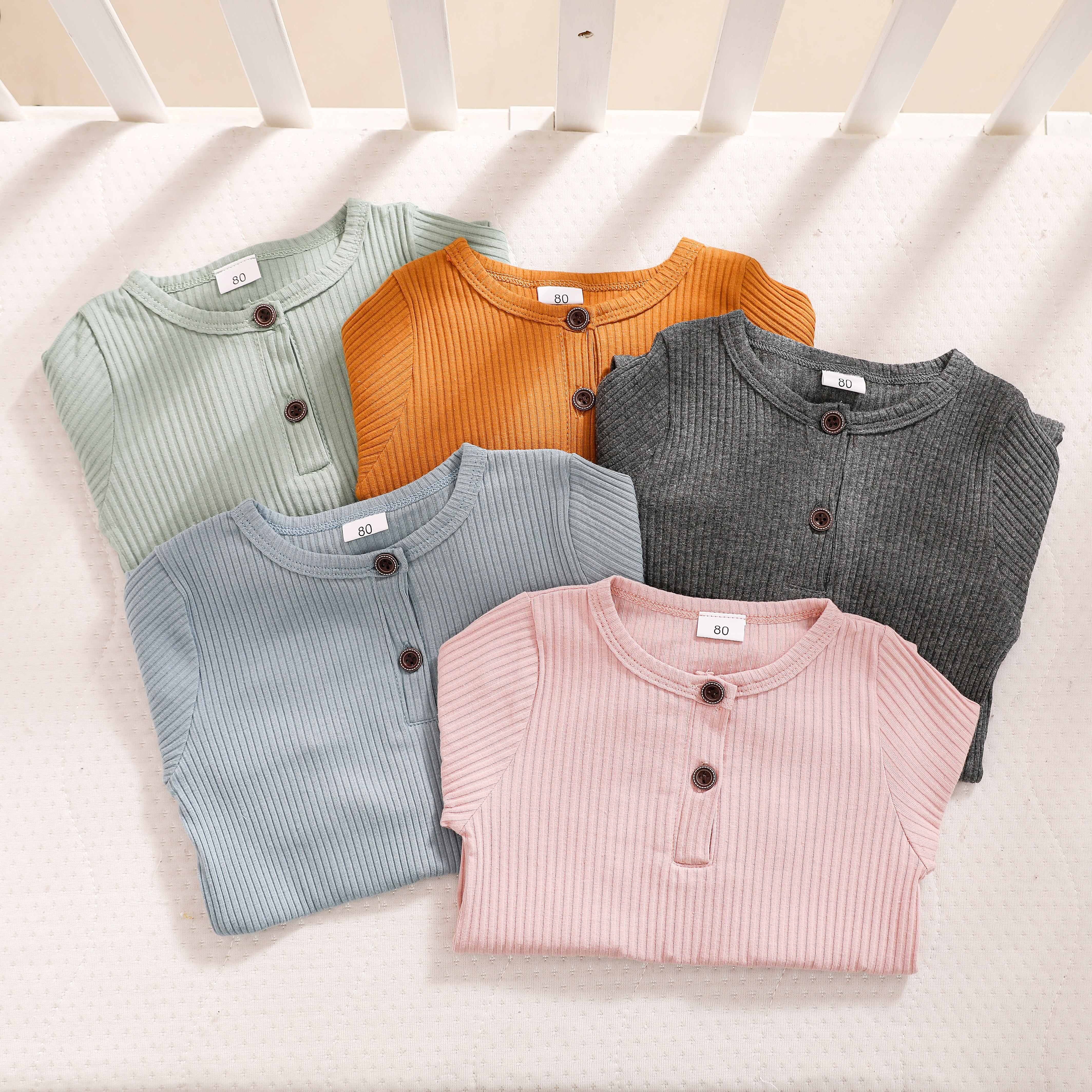 Baby-jumpsuits für frühling und herbst, Baby-Karosserie mit knöpfen, langärmelig, einfarbig, warm, Outfit 0-24m