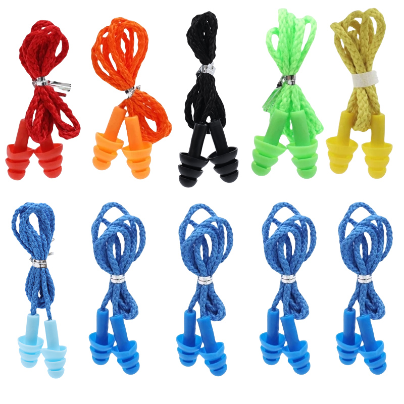 Tapones para los oídos antiruido suaves, tapones para los oídos con cable de silicona impermeables para natación, tapones para los oídos reutilizables antipérdida con protección auditiva de cuerda: S / Caqui