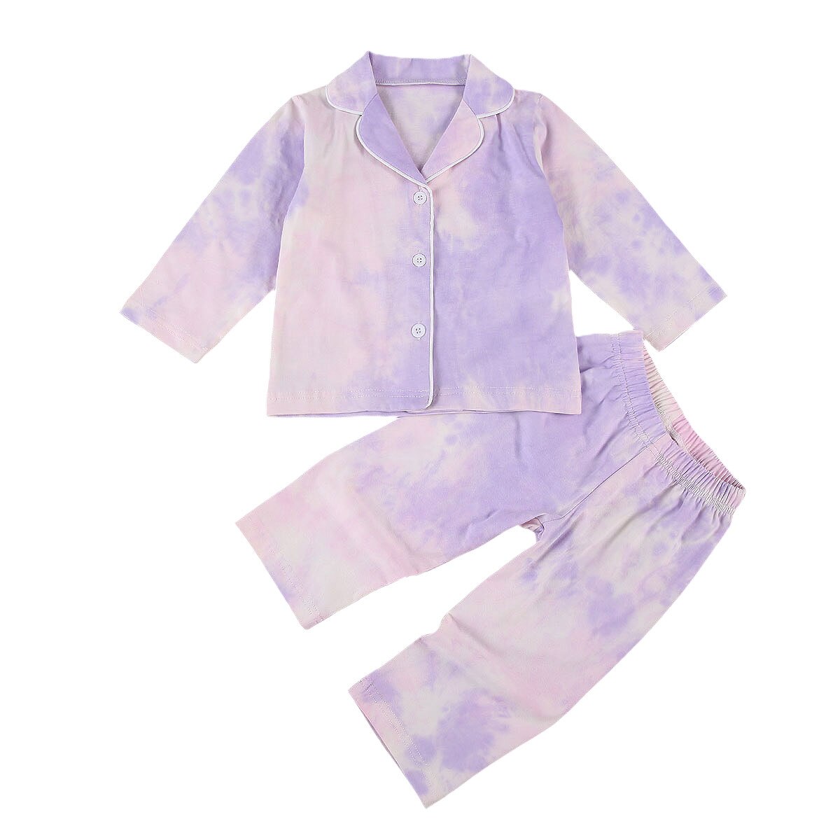 1-6Y enfant en bas âge cravate-teinture vêtements de nuit ensemble enfants fille dégradé couleur à manches longues revers col boutonné chemise + pantalon tenue pyjama ensemble