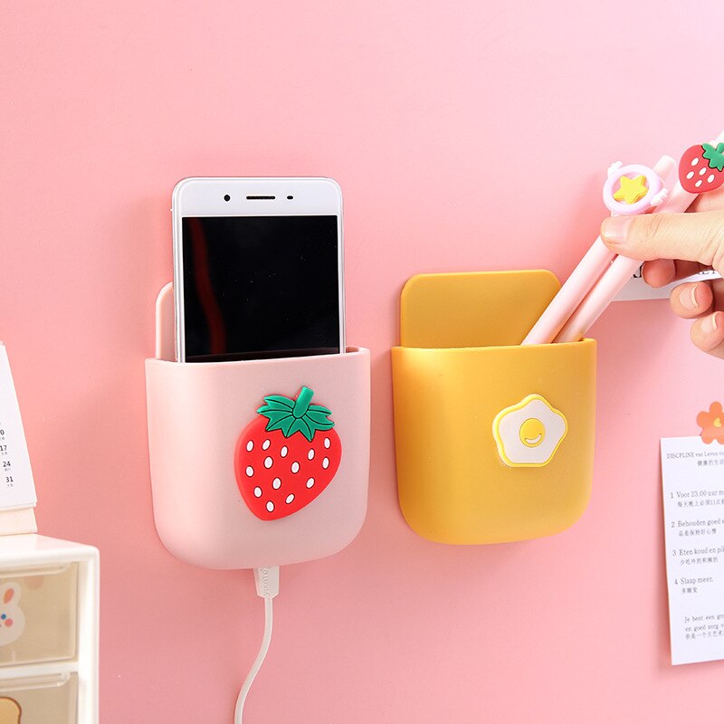 Cartoon Wall-mounted Mobile Phone Charging Box Remote Storage Box Bedside Phone Hanger Decoration Wall Holder for Stationery