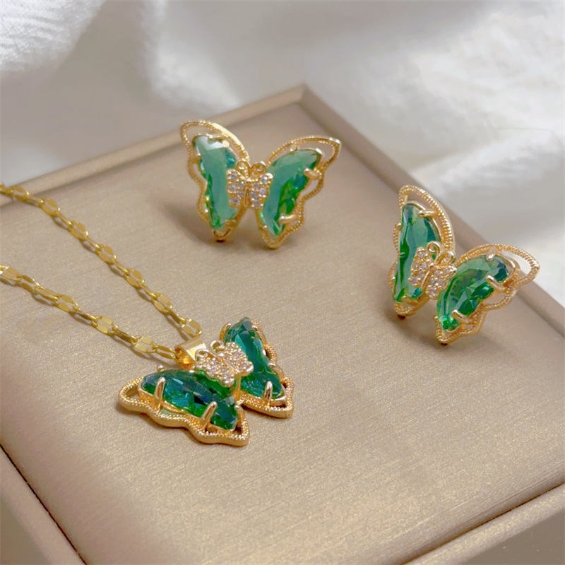 conjuntos de joyas collares para mujer conjunto de joyeria para mujer Collar de pendientes de mariposa, joyería exquisita de , collar clásico Retro, cristal transparente, cadena de clavícula de acero inoxidable
