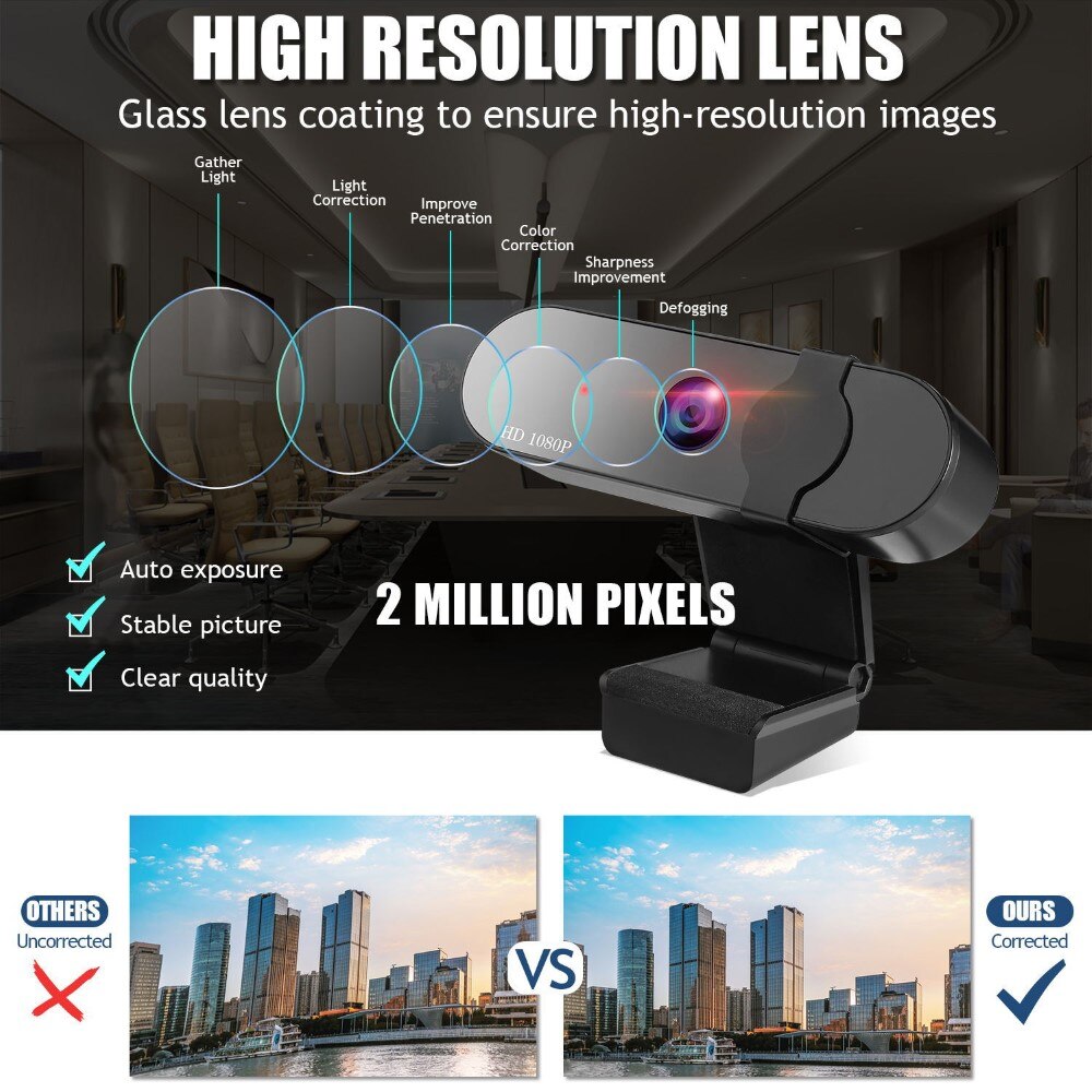 Mini Webcam with Microphone Full HD 1080P/2K USB PC Laptop Computer Cameras for Meeting Office Conference Online Study