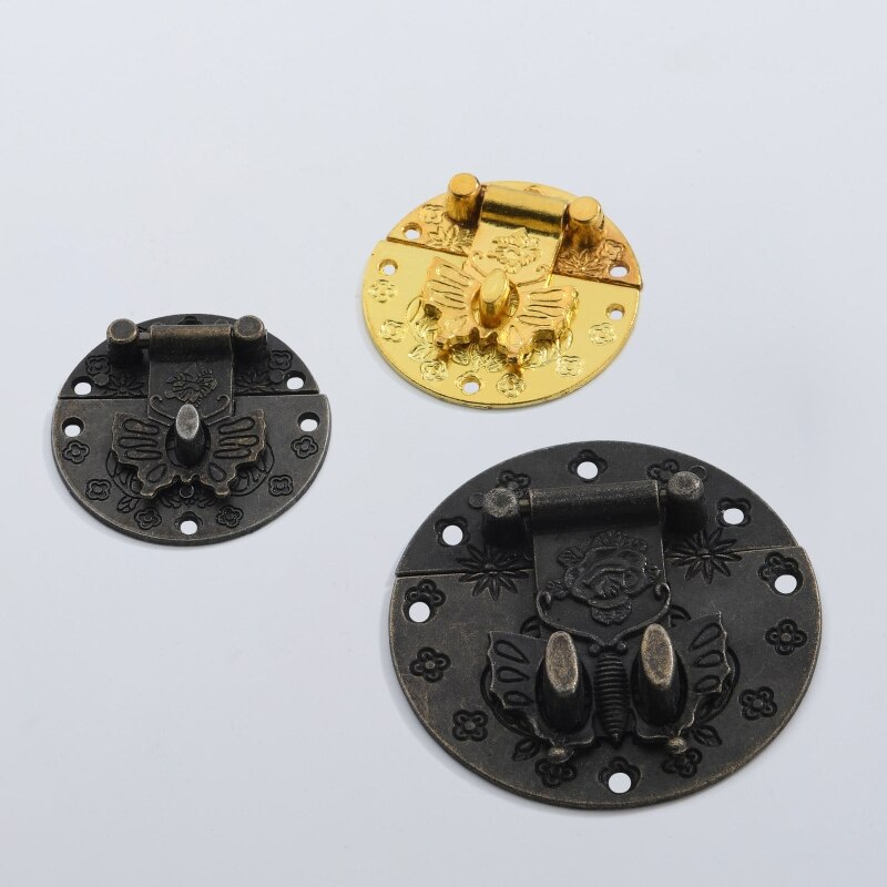 Ronde Vlinder Sluiting Houten Doos Hangslot Antieke Decoratieve Klink Lock Kast Gesp Doos Accessoire Anti-Corrosie