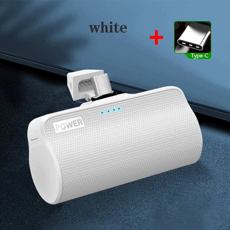 Mini Portable Power Bank For iPhone Samsung Xiaomi Huawei USB Type C Travel Chargers 2000mAh External Battery Fast Charging: For Type C White