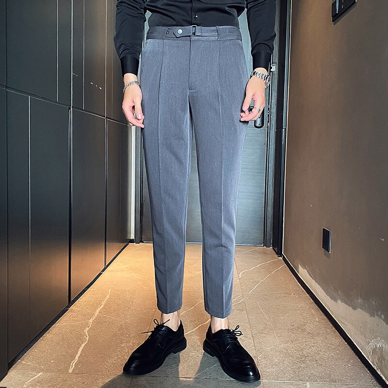 Mannen Jurk Broek Formele Zakelijke Broek Voor Mannen Effen Kleur Kantoor Sociale Casual Slim Fit Broek Streetwear Pantalones Hombre: Grijs / 34