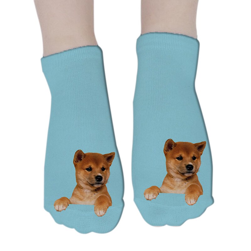 Calcetines impresión en 3D divertida estilo Harajuku Kawaii para mujer, calcetín tobilleros de corte bajo, de perro Multicolor, para Navidad,