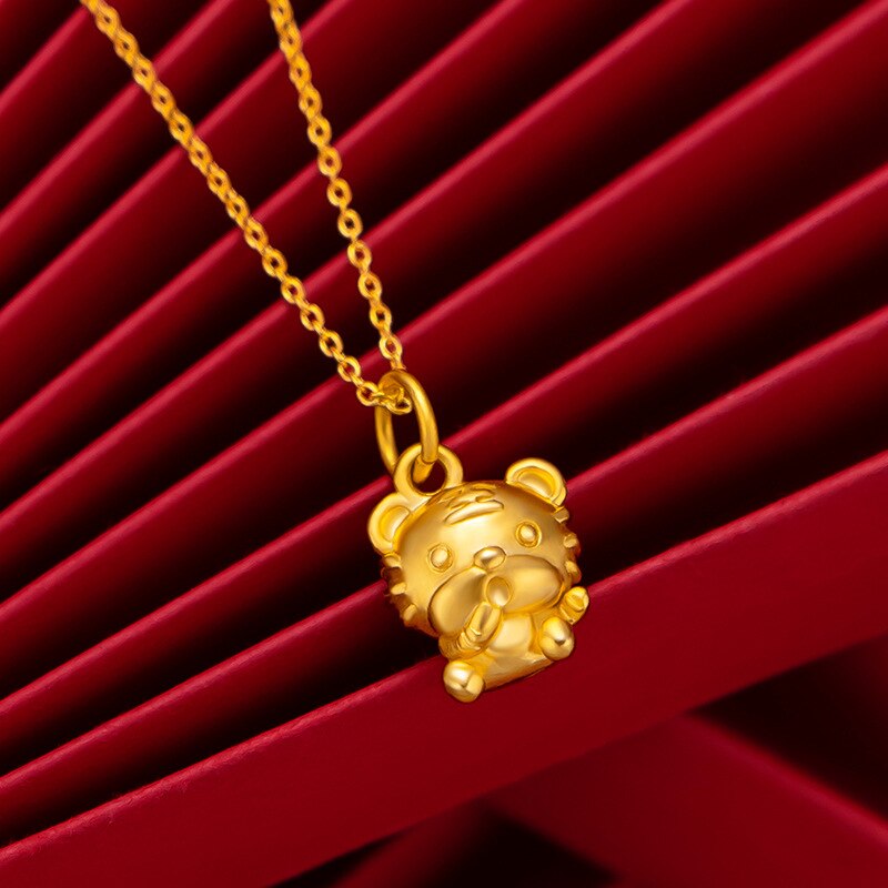 Halskette mit anhängern aus reinem gelbgold , 18k x 999 gold, klassisches kleines tiger-weihnachtsschmuck-trend