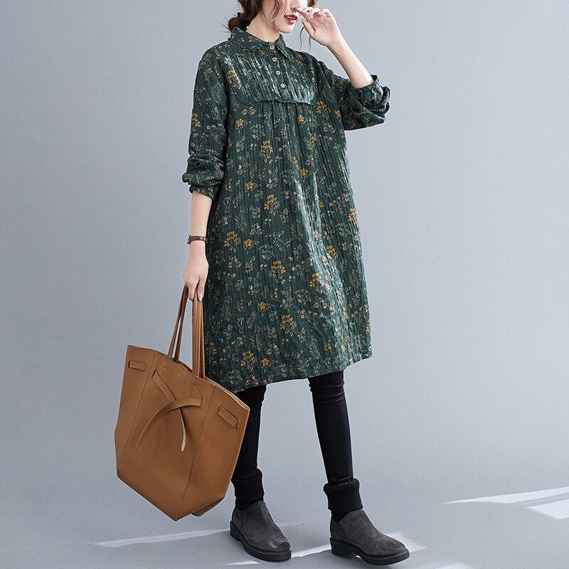 Dimanaf plus size kjole kvinner blomstertrykt volang skjøtet blondeknapp bluse kvinnelig casual stil vintage sundress