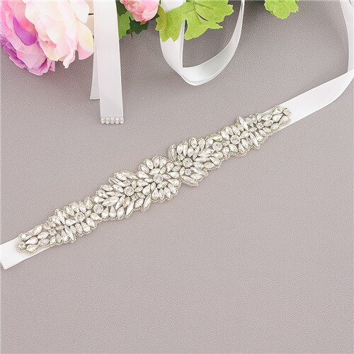 ZMS334 Hochzeit Gürtel Strass Gürtel Brautjungfer Gürtel Braut Gürtel Frauen Schärpe Gürtel Hochzeit Zubehör Gürtel für Abendkleider: Weiß