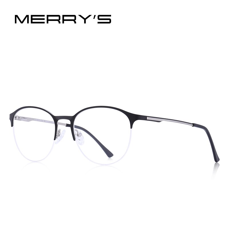 MERRYS-gafas con montura Ovalada para hombre y mujer, lentes de Unisex, con prescripción para miopía, Media óptica, S2042: C02 Black Silver