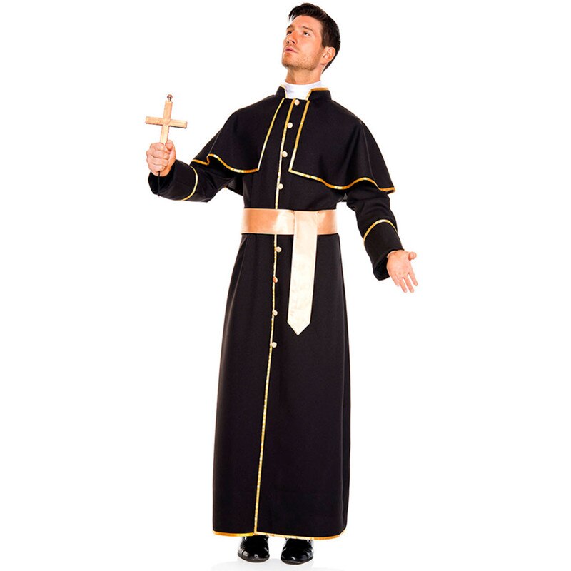 Adult Pastor Priest Monk Robe Costume Suit Godfather Missionary Priest Serving Priest Serving Halloween Clothing: M