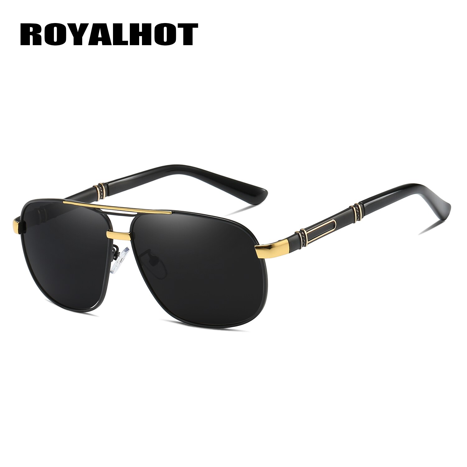 RoyalHot Mannen Vrouwen Gepolariseerde 2 Balken Zonnebril Aloly Frame Zonnebril Rijden Bril Shades Óculos masculino Mannelijke 90082: Black