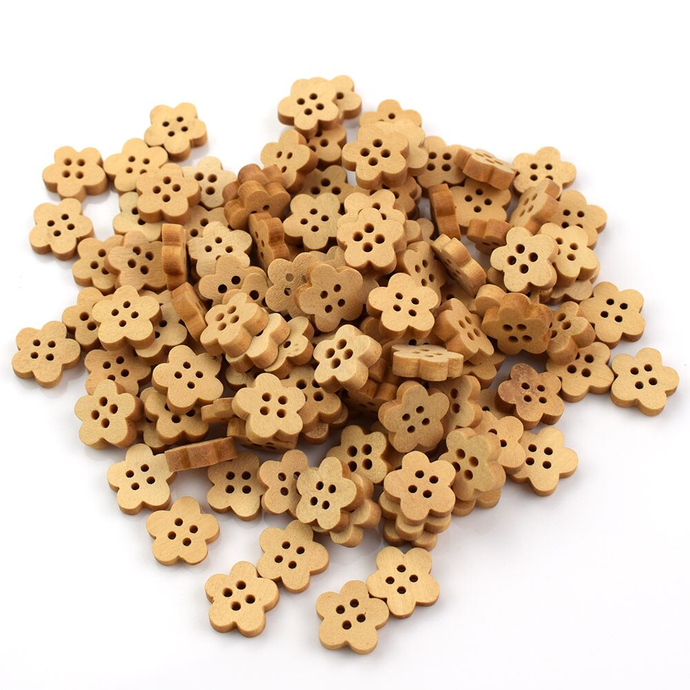 100Pcs Natuurlijke Mix Bloem Patroon Houten Knopen Scrapbooking Carft Voor Woondecoratie Party Ornament Diy Houten Knop