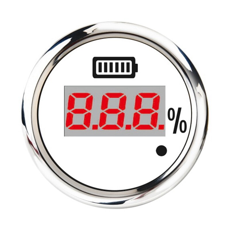52mm Digital Battery Capacity Gauge Universal Waterproof Battery Digital Indicator Red Backlight with Alarm