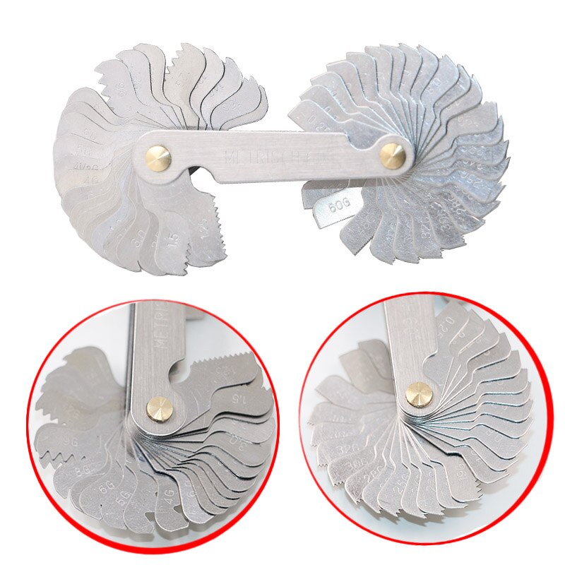 JIGONG Thread Plug Gage Stainless Steel Metric Screw Pitch 52pcs 60 and 55 Degree Thread Measuring Gage Gauge