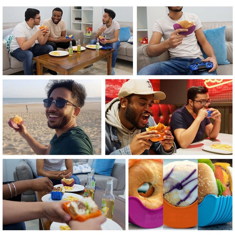 2PC Reusable Burger Holder Burger Buddy Fixed Box, Expandable Adjustable Silicone Burger Holder Hamburger Box