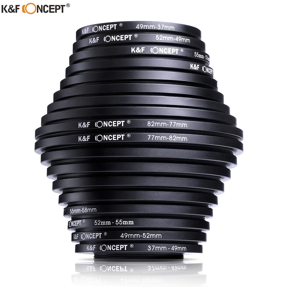 K & F Concept 18 Pcs 37-82 Mm 82-37 Mm Lens Step Up Down Ring Filter adapter Set 37 49 52 55 58 62 67 72 77 82 Mm