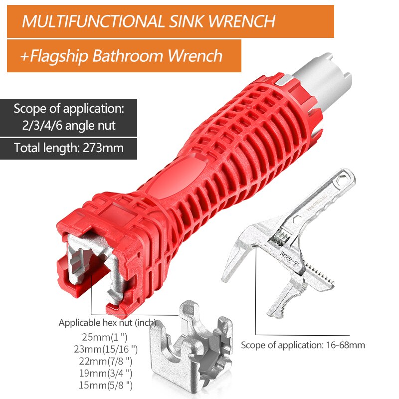 YINLONGDAO Sink Installer Multifunctional Kitchen Bathroom Faucet And Sink Plumbing Installation Extra Long Wrench Tool: Upgrade-B