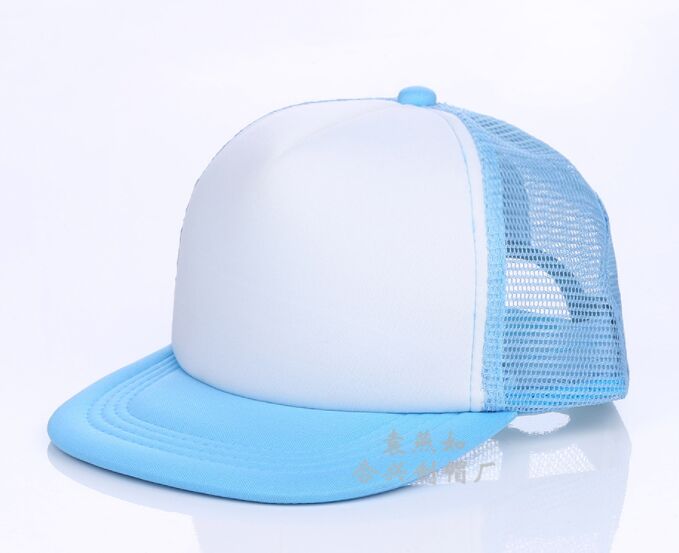 Kids Breathable DIY printing Logo Baseball Caps Snapbacks Flat Custom Logo Hats Trucker Caps Boy Girls Gorras For Team Child: sky blue and white / Without logo