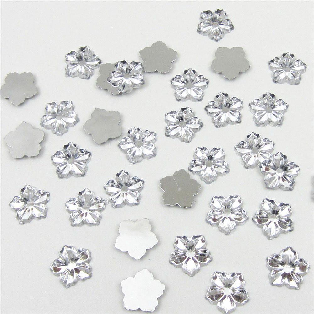 200 stks/partij 13mm Hars imitatie Bloem Acryl Strass, plat art kralen versieren diy: Clear