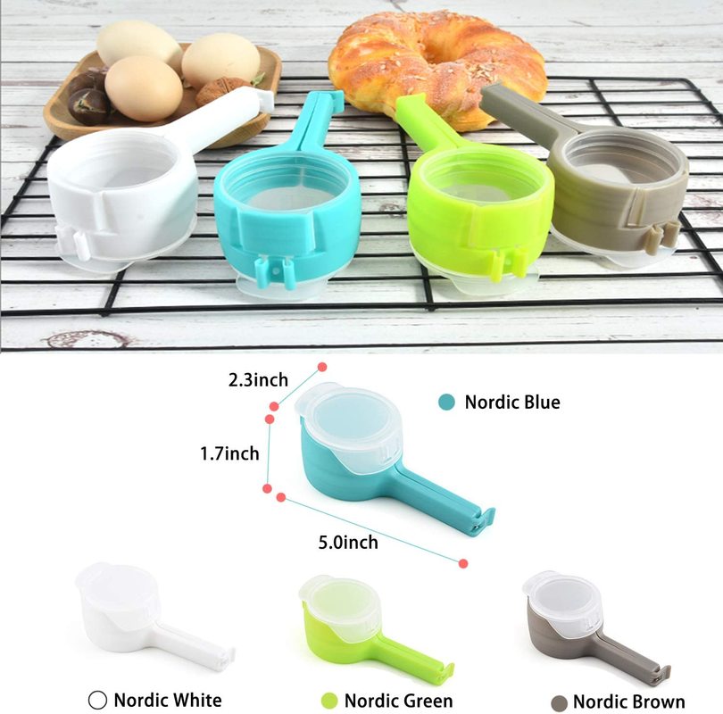 4 stuks zakklemmen voor het bewaren van voedsel, afsluitklemmen met schenktuit, keukenklem voor het afsluiten van plastic doppen, opberg- en organisatiegereedschap