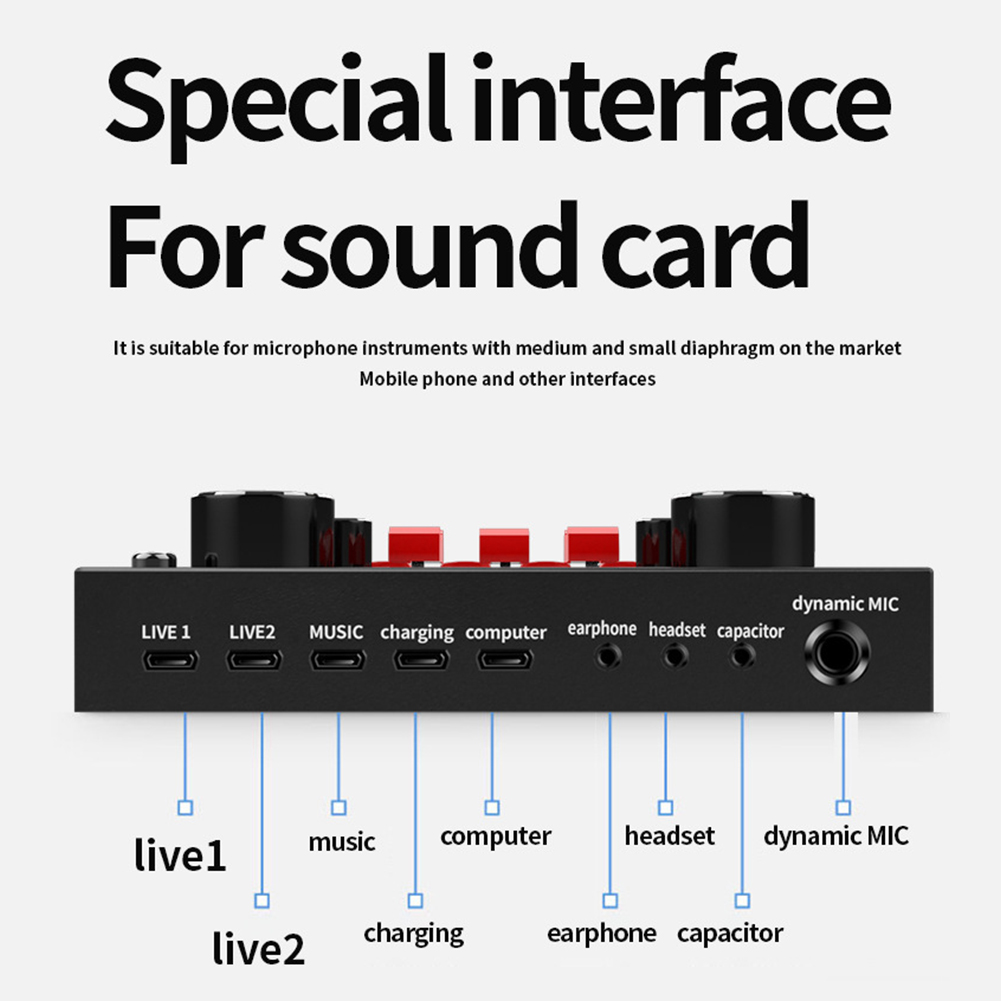 USB Audio Sound Card External Computer Aux Sound Board Bluetooth-compatible 4.2 Voice Mixer Aluminum Alloy Live Broardcast V8S