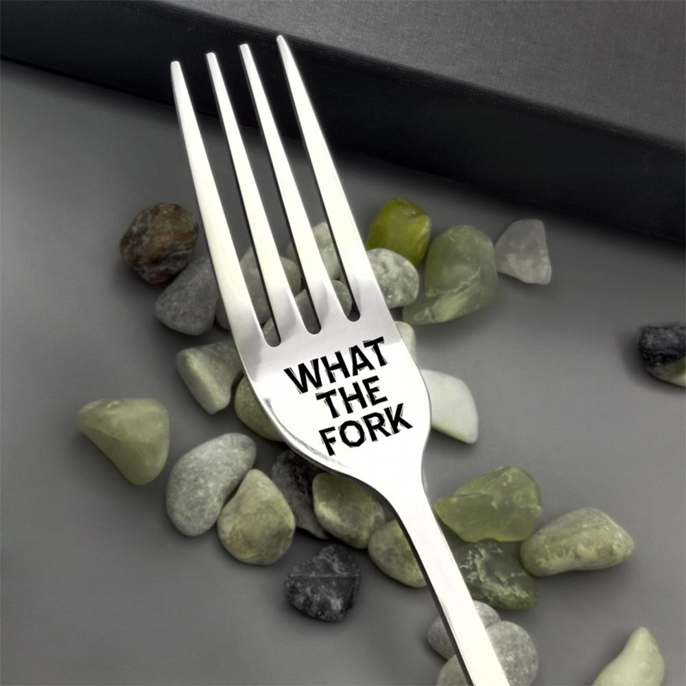 3Pcs Letter Print Forks Set Tea Cake Snack Fork Dinnerware Cutlery Mirror Stainless Tableware Dessert Fruit Fork Silverware Set: What the fork