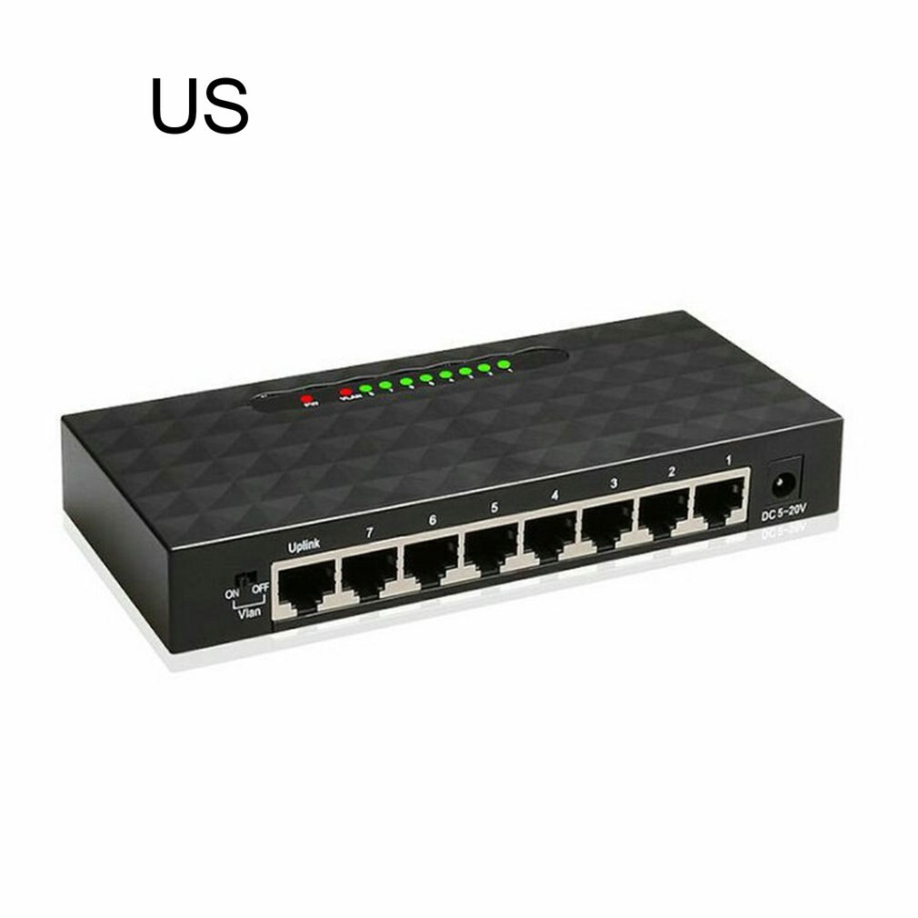 Conmutador inteligente Ethernet de 8 puertos Gigabit, conmutador de red Ethernet de alto rendimiento, 1000Mbps, inyector de Internet RJ45 Hub: US PLUG