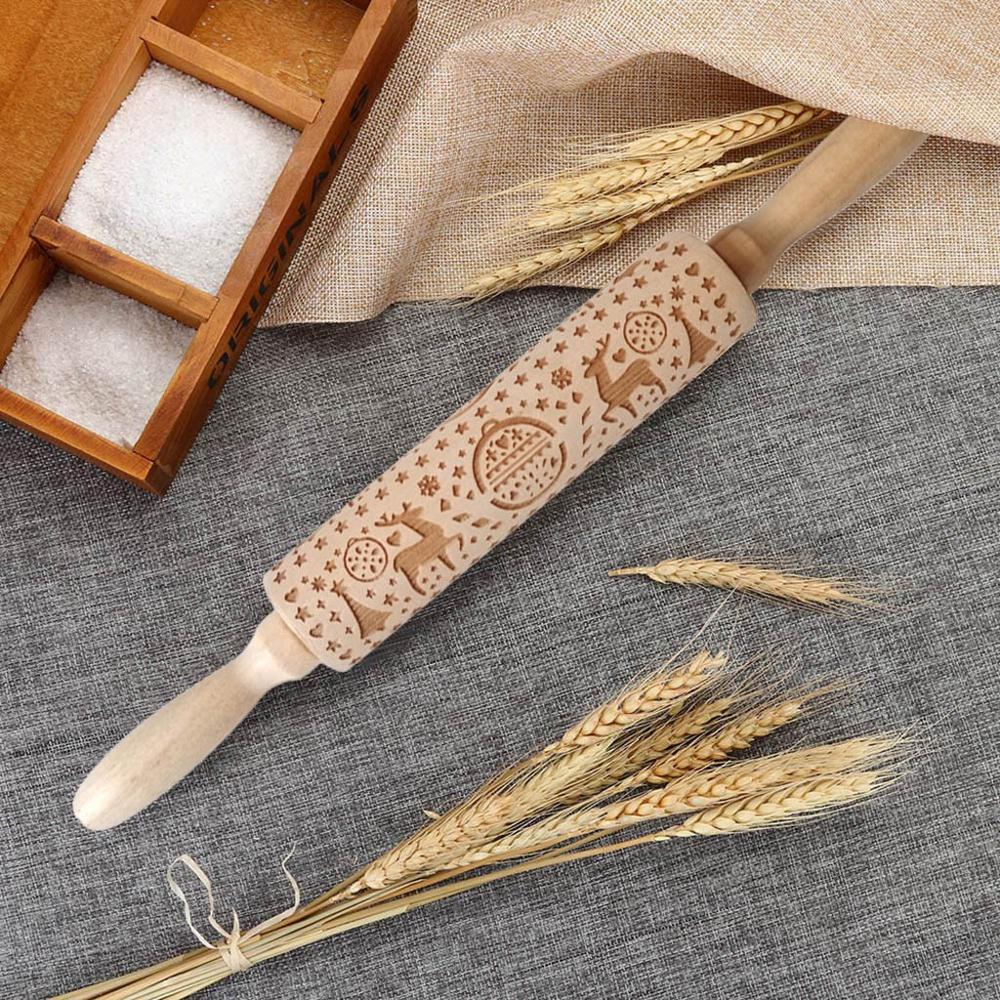 Rouleau à pâtisserie en bois gravé pour noël, gravure, bâton pour pâte, pâtisserie de cuisine #35