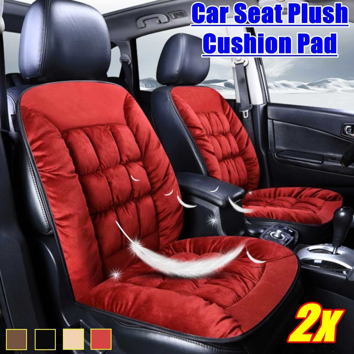 Housse de siège avant de voiture en peluche 2 pièces 4 couleurs universel tissu noir fourrure accessoires intérieurs coussin style hiver housse de siège: 2Pcs Red