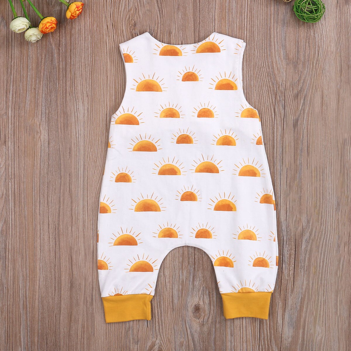 Infant Baby Boys Sleeveless Jumpsuit Summer Rainbow/Sun Printing Round Collar Romper Clothing for Travel Vacation