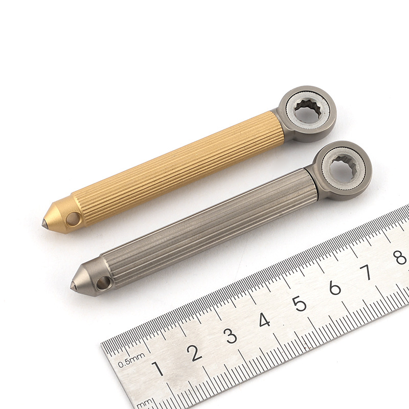 Titanium Alloy Brass Ratchet Wheel Screwdriver With 2PCS S2 Bit EDC Riding Equipment Tungsten Head Broken Window Gadget