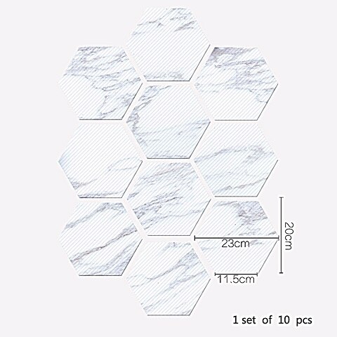 10pcs/set Imitation Marble Hexagonal Tile Stickers Bathroom Kitchen DIY Home Nonslip Floor Tiles Stickers: 2