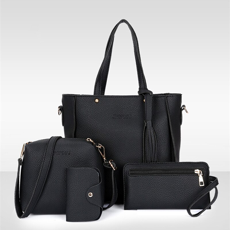 Vrouwen Top-Handvat Tassen Vrouwelijke Composiet Tassen Vrouwen Messenger Bags Handtas Set Pu Lederen Portefeuilles Sleutel Tas Set: black
