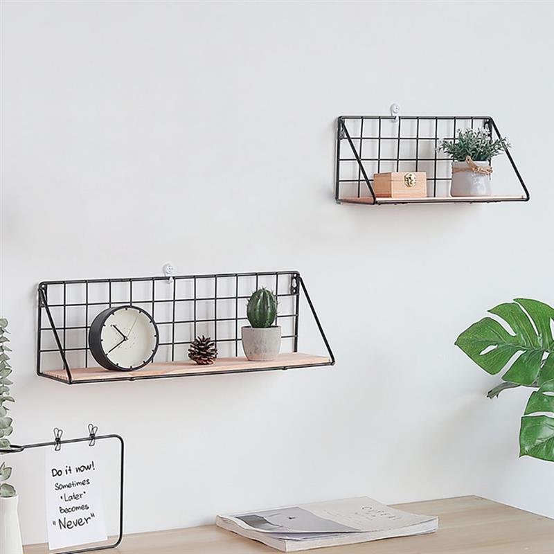 Wooden Iron Wall Shelf Wall Mounted Storage Rack Organization For Kitchen Bedroom Home Decor Kid Room DIY Wall Decoration Holder