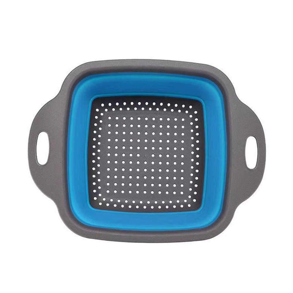 Silicone Folding Drain Basket Fruit Vegetable Washing Basket Foldable Strainer Colander Collapsible Drainer Kitchen Storage Tool: Blue / L