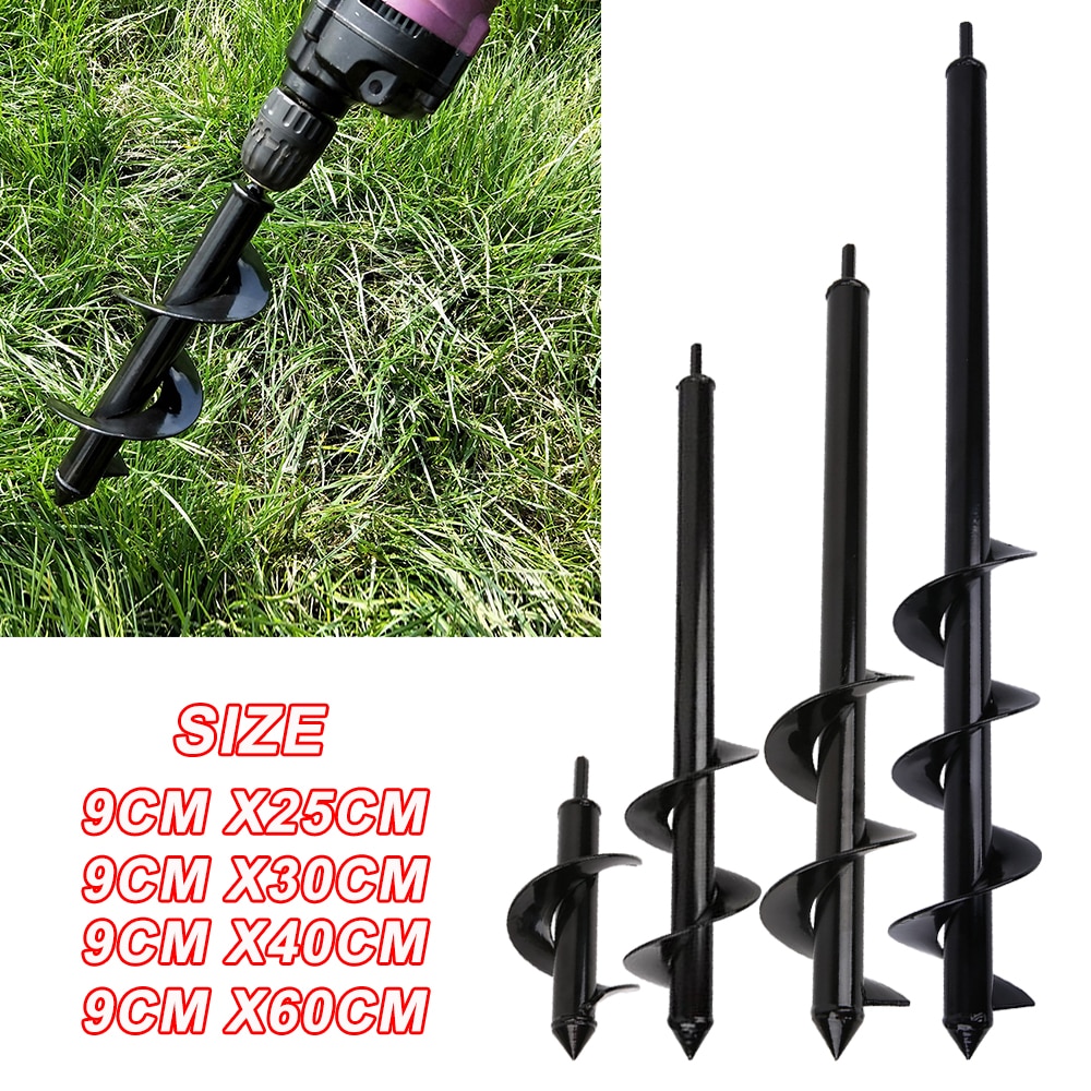 Plantador de jardín broca espiral flor bulbo eje hexagonal barrena Patio de jardinería plantado poste perforador herramientas 25-60cm 3
