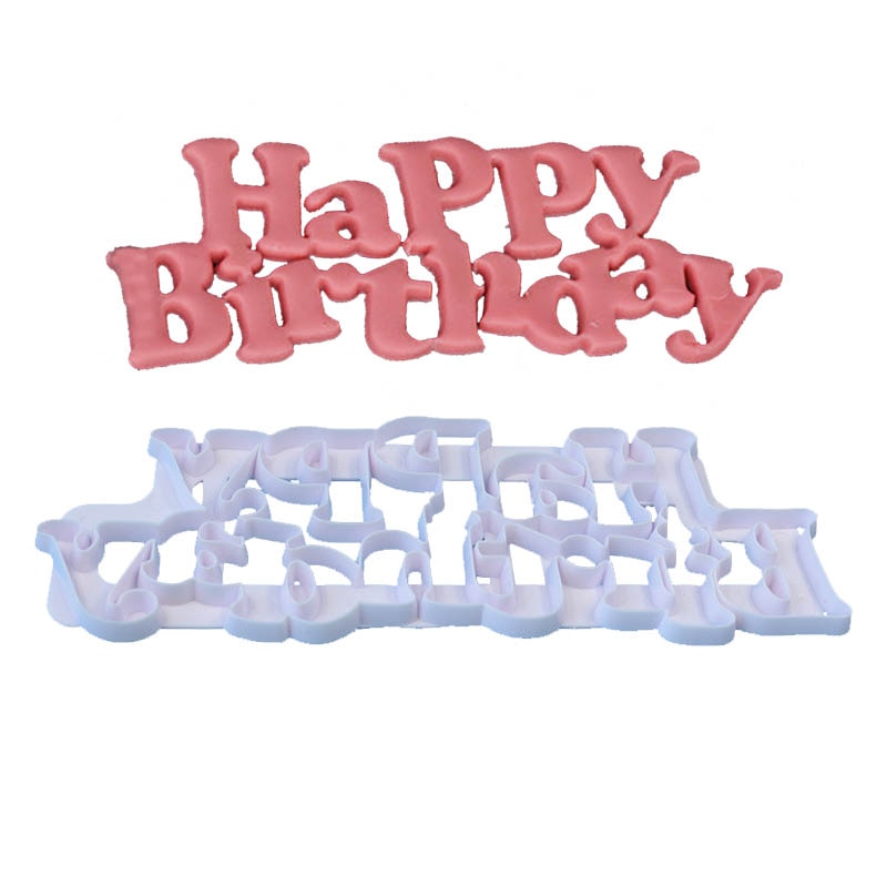 Moule joyeux anniversaire pour biscuits aux fruits, coupe-bordure, Fondant, chocolats, impression de gâteaux, décoration, outils de cuisine