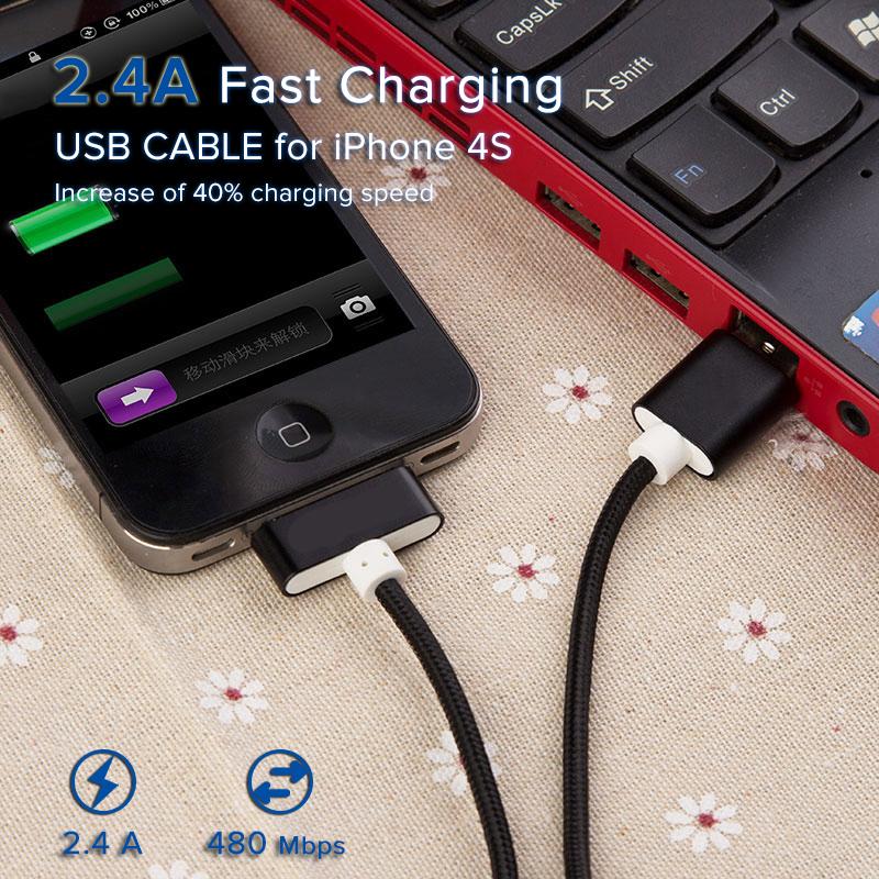 2.4A Usb Data Charger Cable 1m Cable For IPhone 4 IPhone 4s IPod 2 3