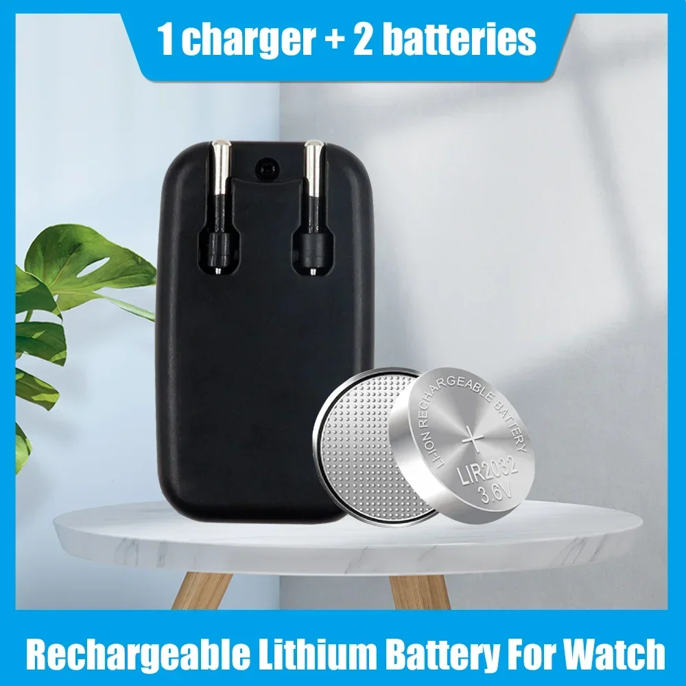 3.6V LIR2032 ML2032 CR2032 2032 Lithium Rechargeable Battery With Charger Adapter For Watch Computer Toys Calculator Button Cell: Yellow