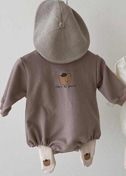 Newborn Baby Loose Long Sleeve Bodysuits Spring Autumn Toddler Boy And Girl O-neck Cartoon Cotton Jumpsuit: Brown / 24M
