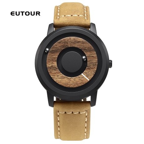 Eutourwooden urskive stribe ure luksusmærke herre afslappet kvartsur enkle mænd rundt læderrem armbåndsur: 4