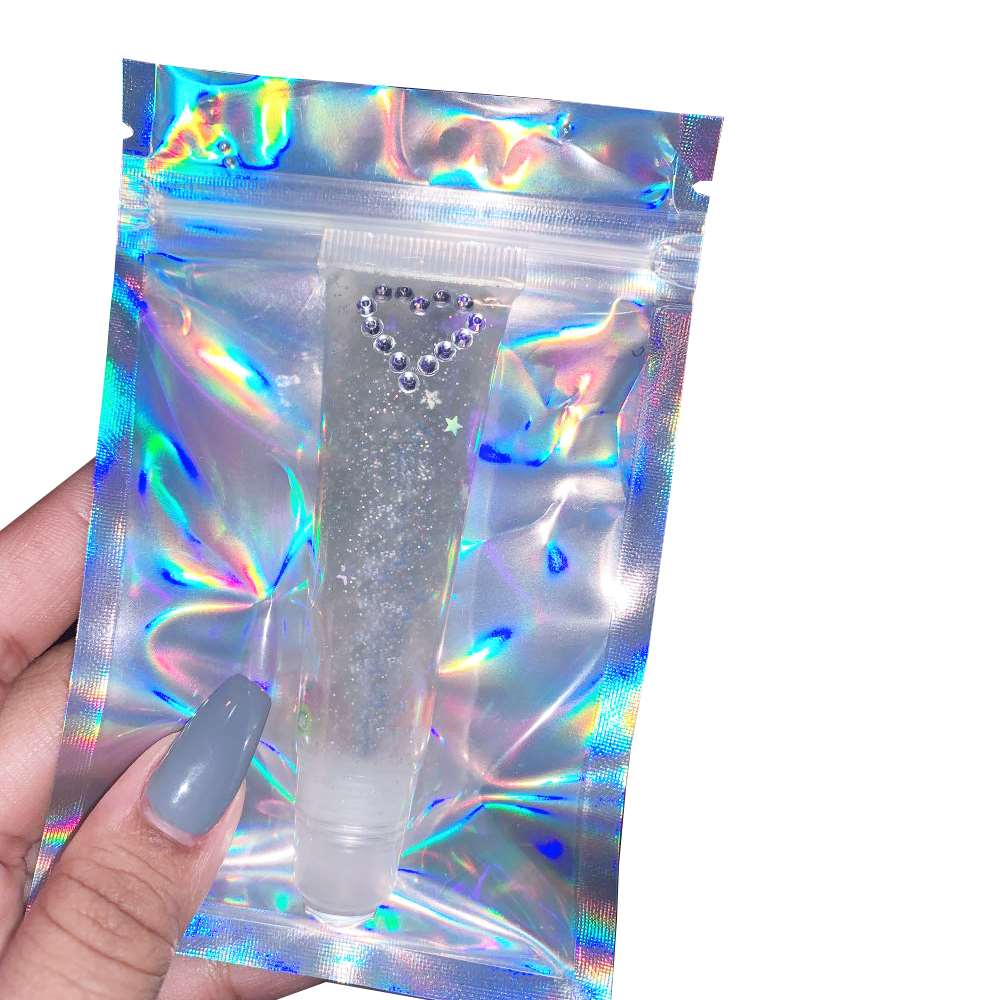 100 Stuks Platte Zip Lock Bag Holografische Kleur Hersluitbare Zakjes Geur Proof Cosmetische Plastic Dikke Pakket