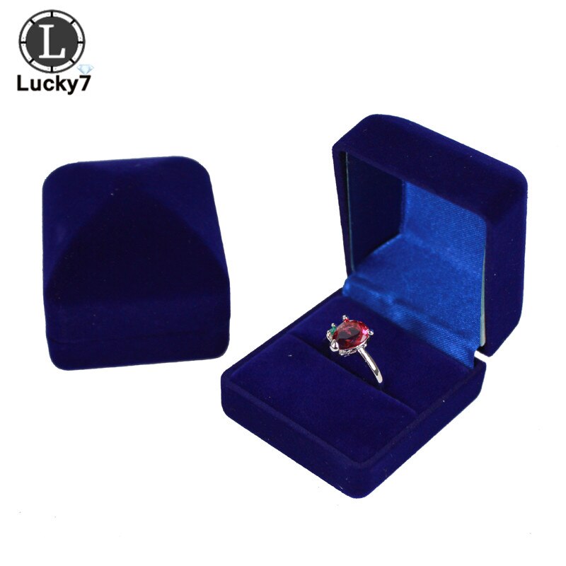 Fluwelen Ring Box 9 Kleur Ruit Case Engagement Bruiloft Sieraden Dozen Houder Voor Lover: Blue