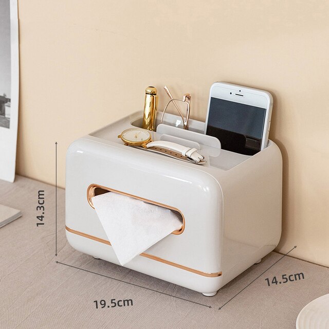 Nordic Plastic Tissue Dozen Met Afstandsbediening Houder Multifunctionele Tissue Papier Opbergdoos Thuis Kantoor Aanrecht Organizer: White