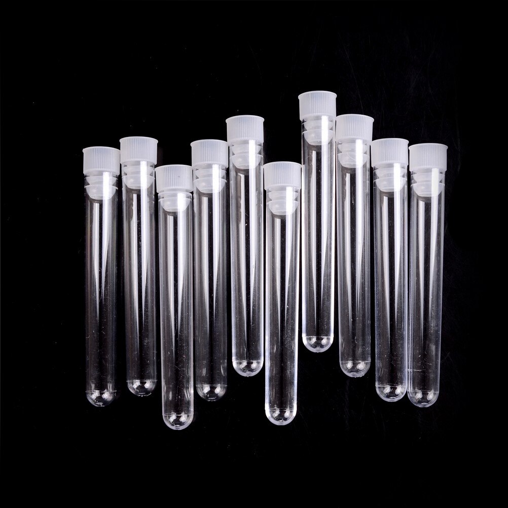 10 stuks/partij transparante plastic laboratoriumreageerbuizen met deksels, flesjes en monstercontainers 12*100mm