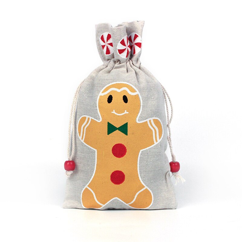 13*23 centímetros Saco Do Presente de Natal de Papai Noel Gingerbread Man Saco de Estopa de Algodão para Doces Saco de Jóias Saco de Presente de Natal saco de cordão: Gingerbread Man Bag / 10 PCS