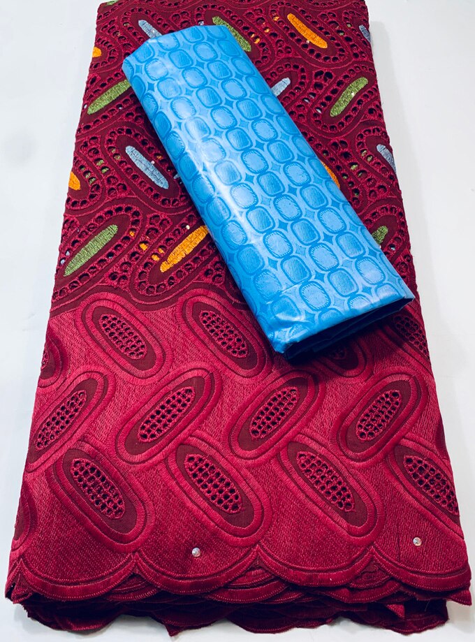 Dry Laces 2.5+2.5 Yards With Bazin Riche Fabric Swiss Voile Senegal African Wedding Bride Dress YKM111: AS PIC2