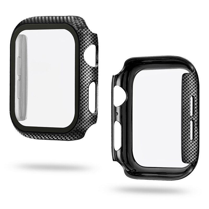 Koolstofvezel Screen Protector Cover Voor Apple Horloge Se Case Series 6 5 4 3 Bumper Met Gehard Glas Film 40Mm 44Mm 38Mm 42Mm