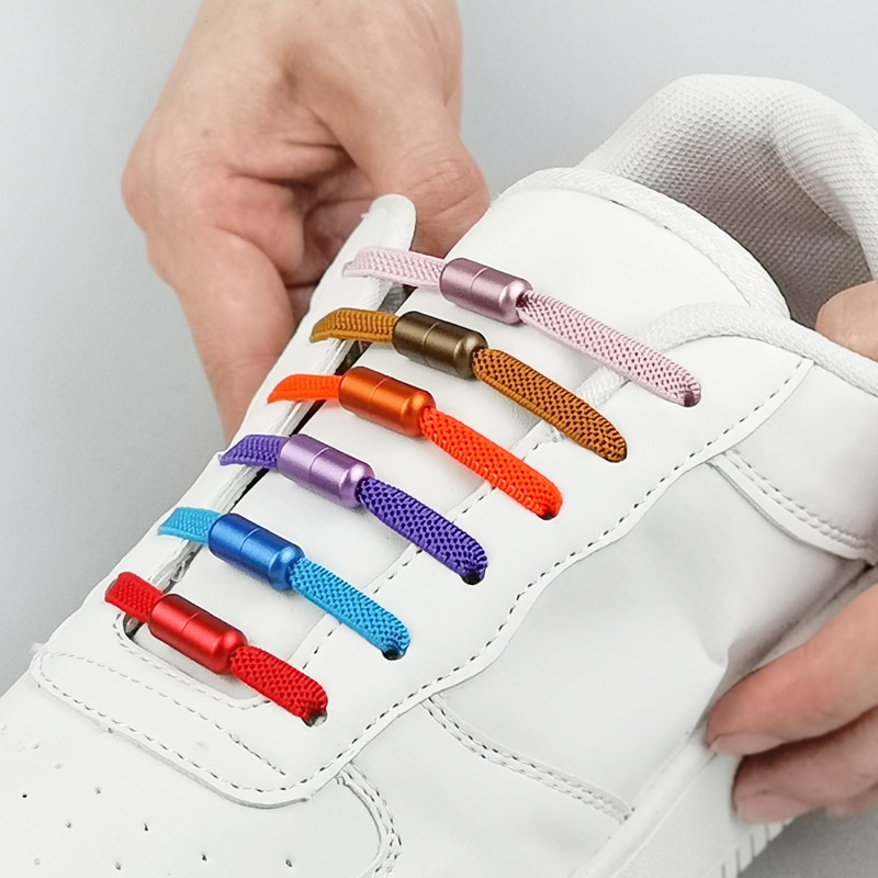 1 paire aluminium métal serrure lacets élastique chaussure lacets spécial pas de cravate lacet pour hommes femmes laçage caoutchouc Zapatillas 20 couleurs